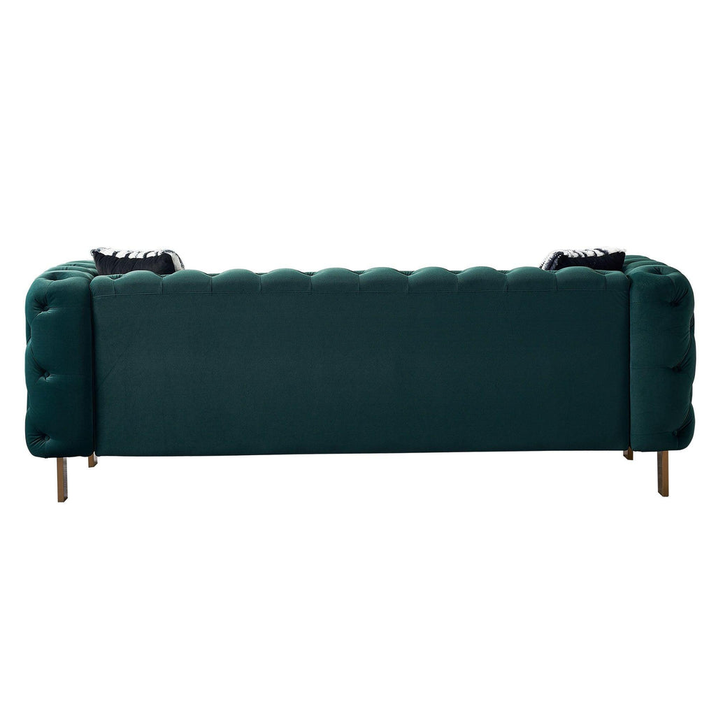 Modern Green Velvet Chesterfield Tufted Sofa, 84.25" W.