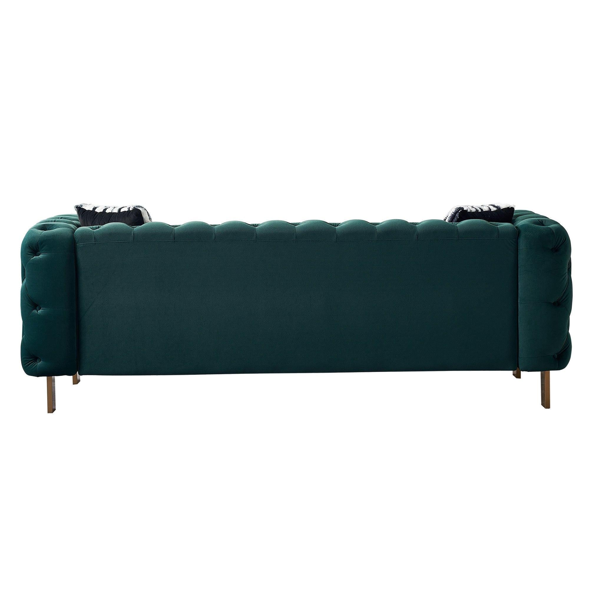 Modern Green Velvet Chesterfield Tufted Sofa, 84.25" W.