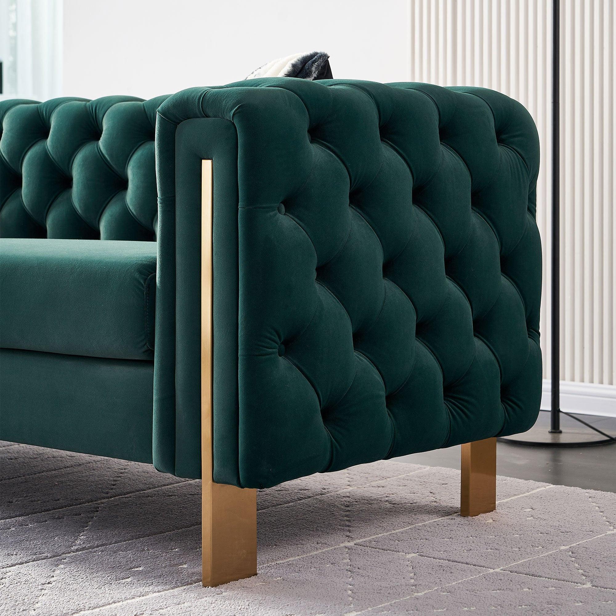 Modern Green Velvet Chesterfield Tufted Sofa, 84.25" W.