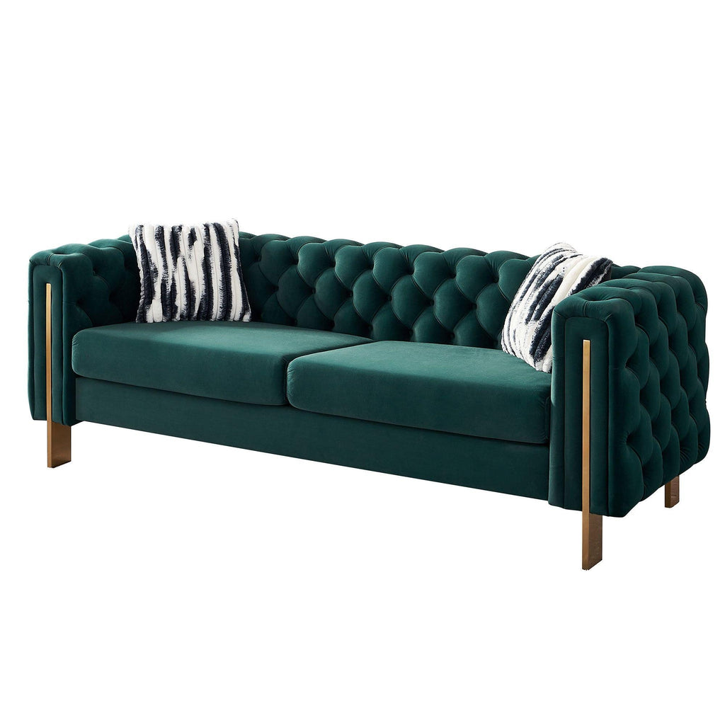 Modern Green Velvet Chesterfield Tufted Sofa, 84.25" W.