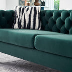 Modern Green Velvet Chesterfield Tufted Sofa, 84.25" W.