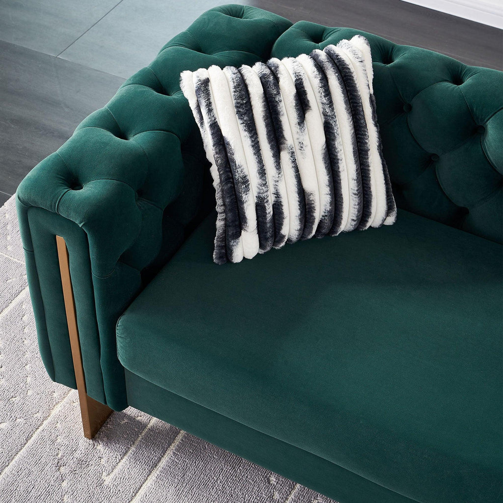 Modern Green Velvet Chesterfield Tufted Sofa, 84.25" W.