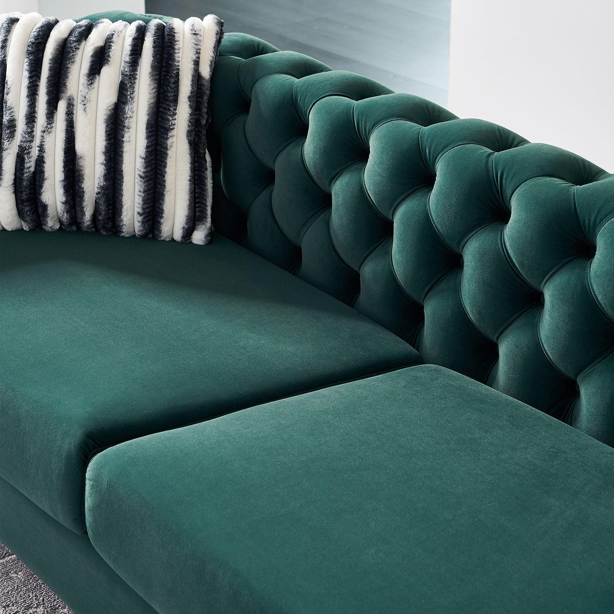 Modern Green Velvet Chesterfield Tufted Sofa, 84.25" W.