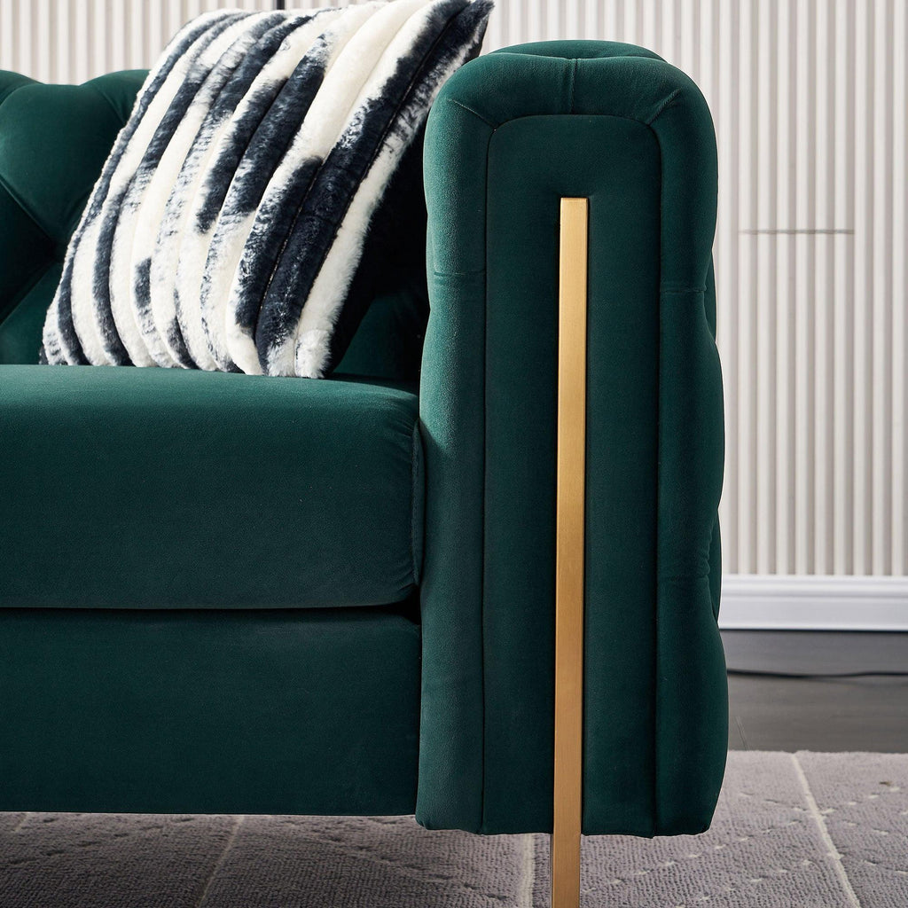 Modern Green Velvet Chesterfield Tufted Sofa, 84.25" W.