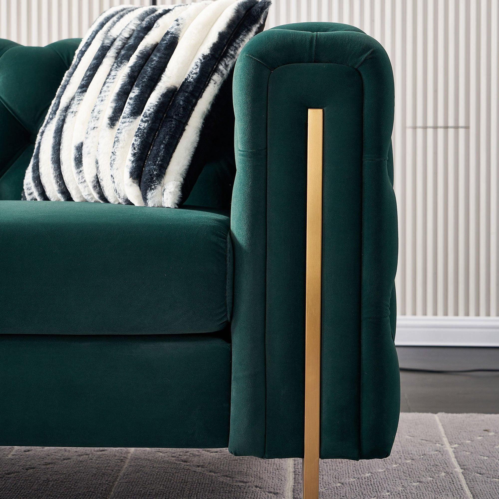 Modern Green Velvet Chesterfield Tufted Sofa, 84.25" W.