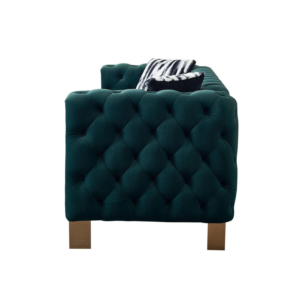Modern Green Velvet Chesterfield Tufted Sofa, 84.25" W.