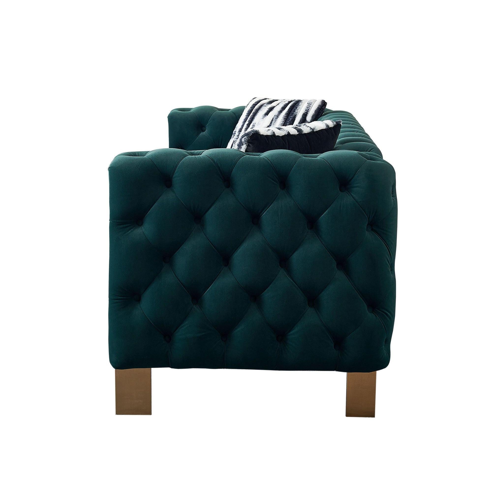 Modern Green Velvet Chesterfield Tufted Sofa, 84.25" W.