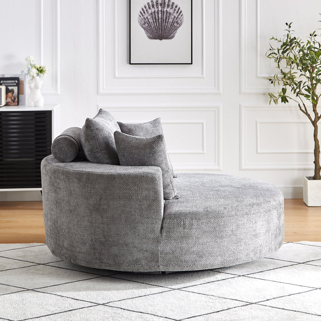 55''L Chenille Foam Single Swivel Chair, Fluffy Modern Sleeper, 360 Degree Swivel Chair for Living Room, Bedroom, Lounge and Projection Room - Groovy Boardz