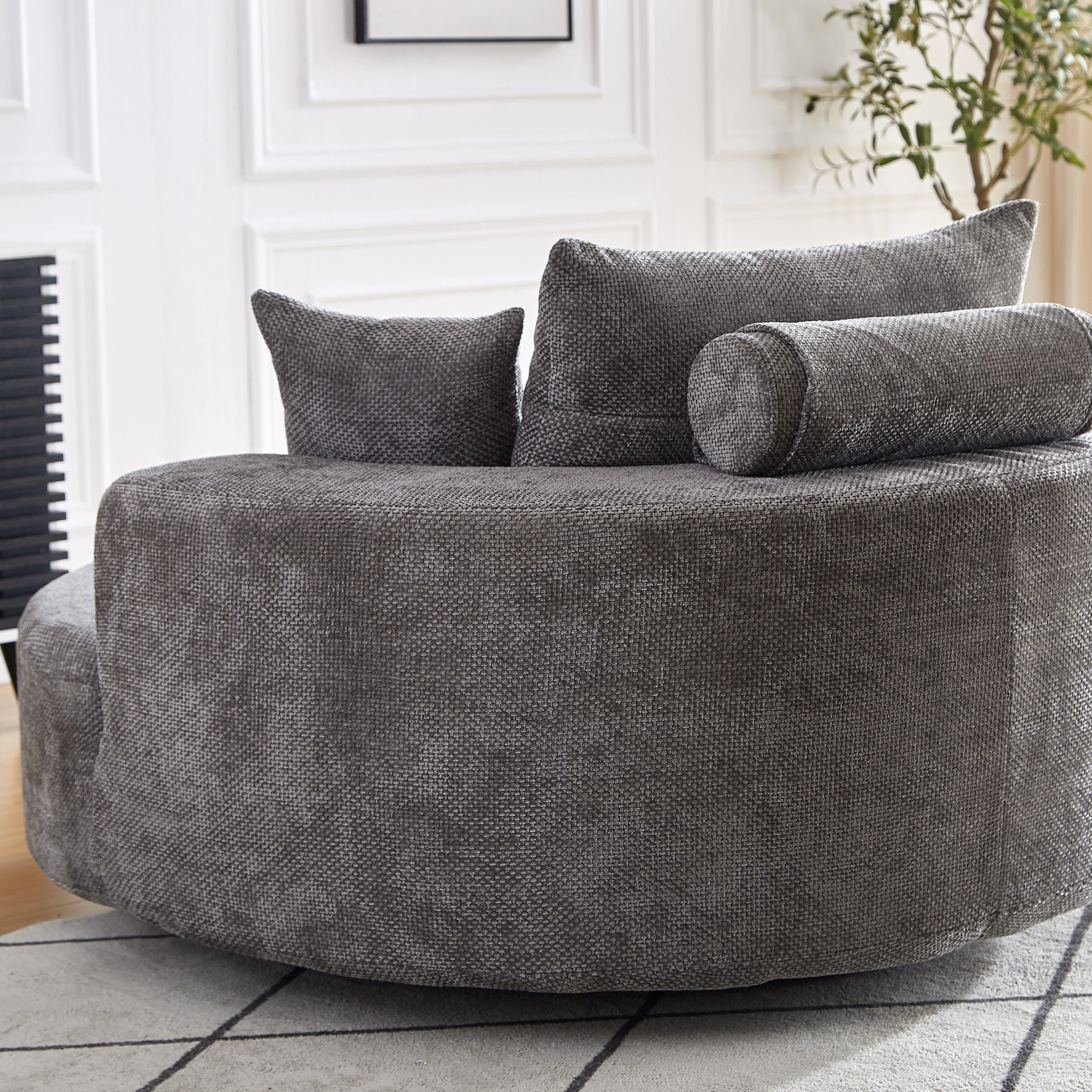 55''L Chenille Foam Single Swivel Chair, Fluffy Modern Sleeper, 360 Degree Swivel Chair for Living Room, Bedroom, Lounge and Projection Room - Groovy Boardz