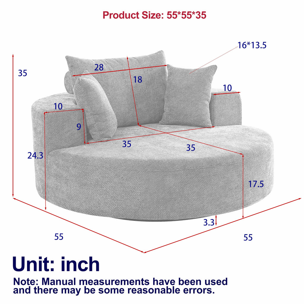 55''L Chenille Foam Single Swivel Chair, Fluffy Modern Sleeper, 360 Degree Swivel Chair for Living Room, Bedroom, Lounge and Projection Room - Groovy Boardz