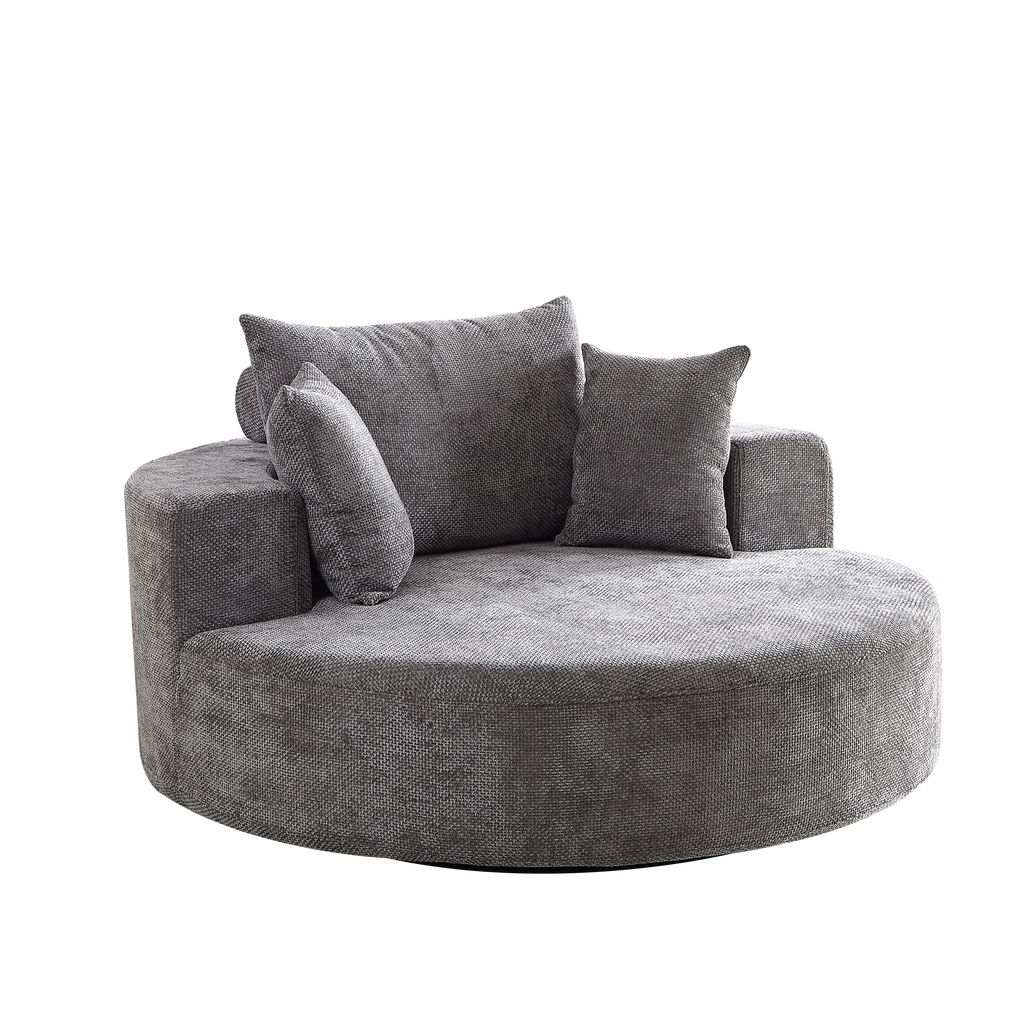 55''L Chenille Foam Single Swivel Chair, Fluffy Modern Sleeper, 360 Degree Swivel Chair for Living Room, Bedroom, Lounge and Projection Room - Groovy Boardz