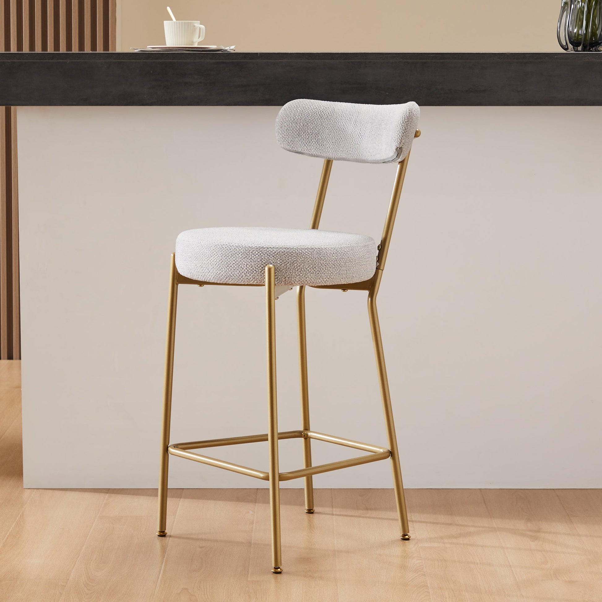 Modern Upholstered Sherpa Bar Stool Set