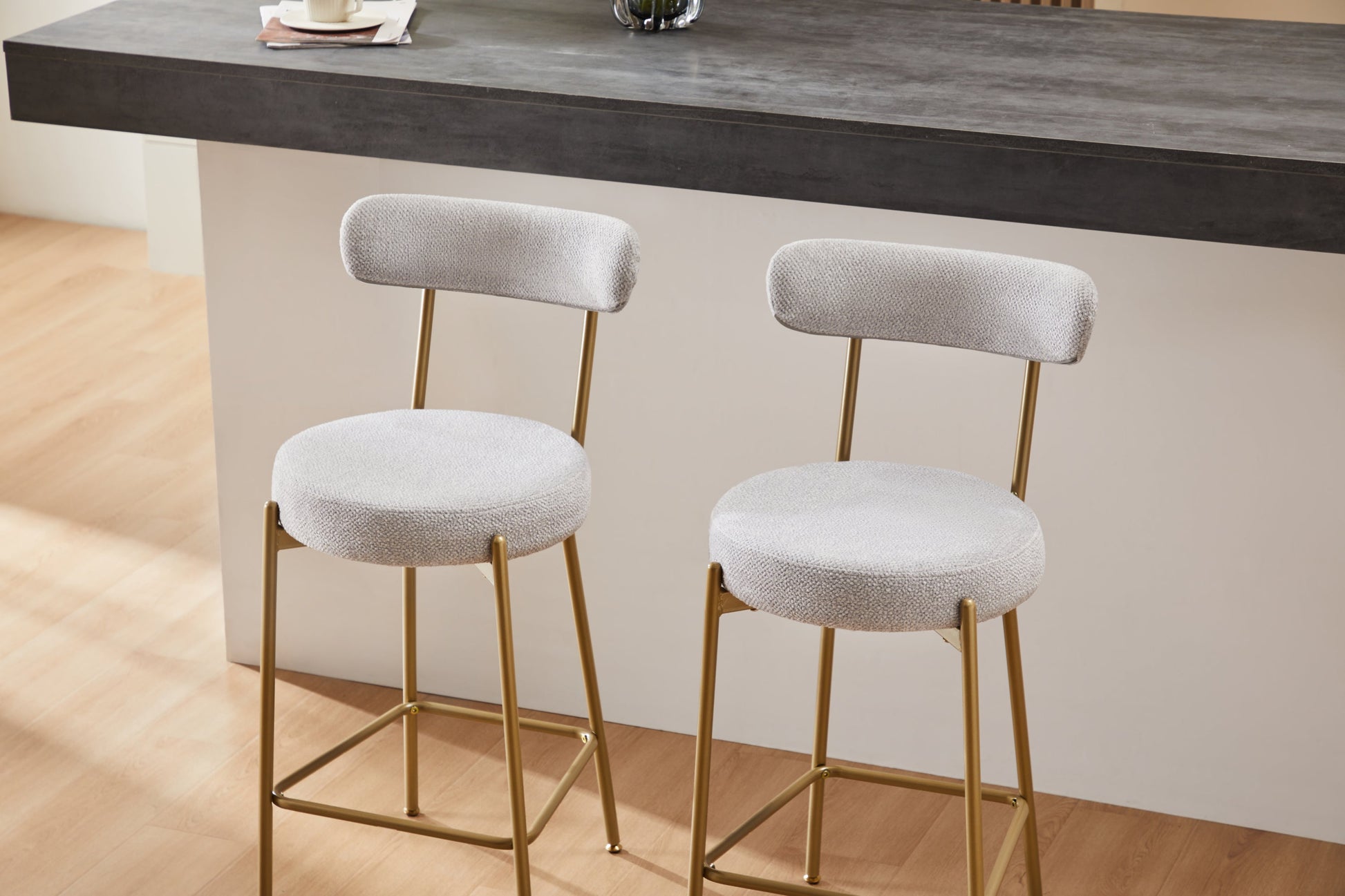 Modern Upholstered Sherpa Bar Stool Set
