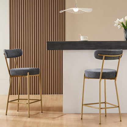 Modern Upholstered Sherpa Bar Stool Set