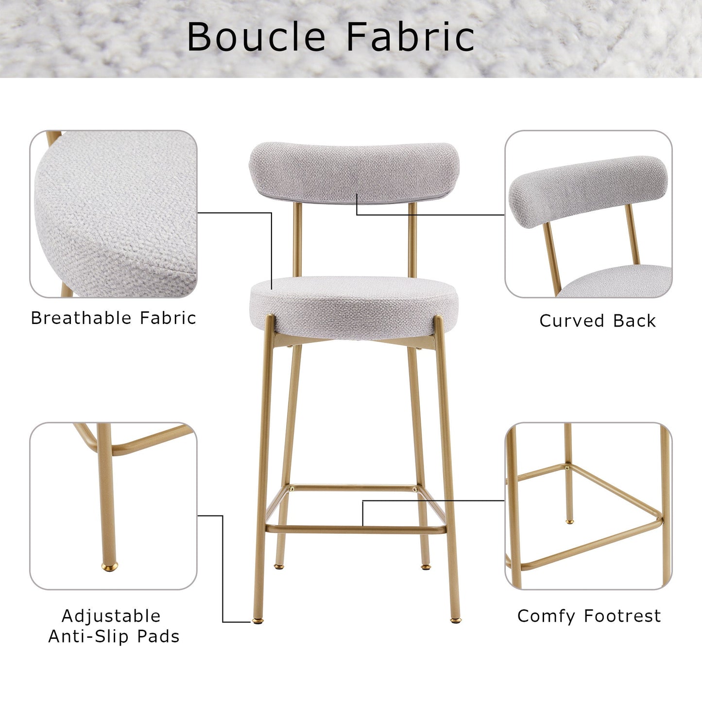 Modern Upholstered Sherpa Bar Stool Set