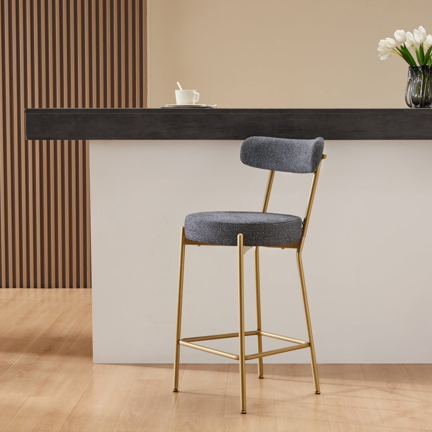 Modern Upholstered Sherpa Bar Stool Set