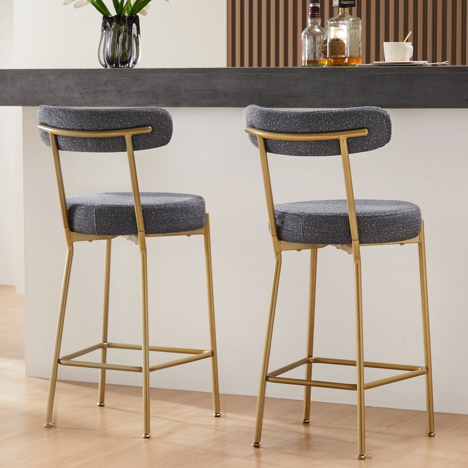 Modern Upholstered Sherpa Bar Stool Set