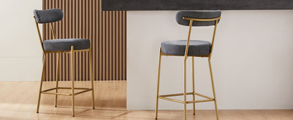 Modern Upholstered Sherpa Bar Stool Set
