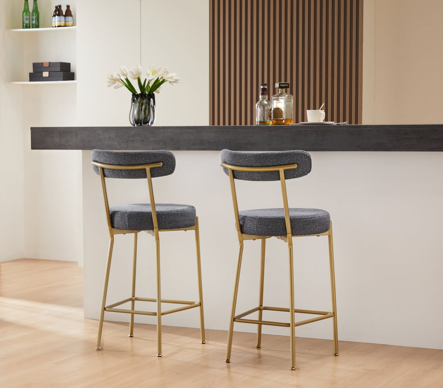 Modern Upholstered Sherpa Bar Stool Set