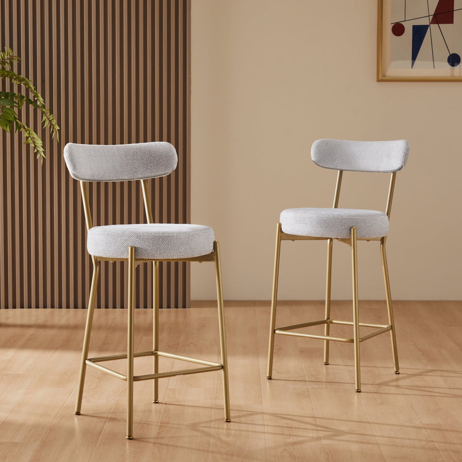 Modern Upholstered Sherpa Bar Stool Set