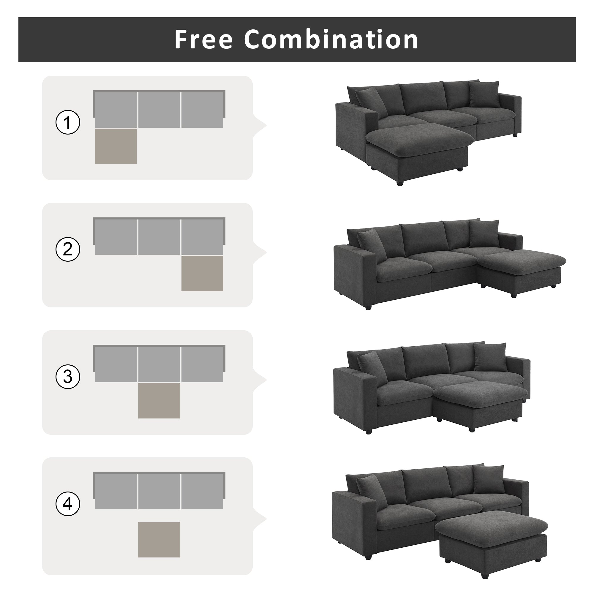 [VIDEO provided] [New] 100.4*64.6' Modern Sectional Sofa,L-shaped Couch Set with 2 Free pillows,4-seat Polyester Fabric Couch Set with Convertible Ottoman for Living Room, Apartment, Office,4 Colors