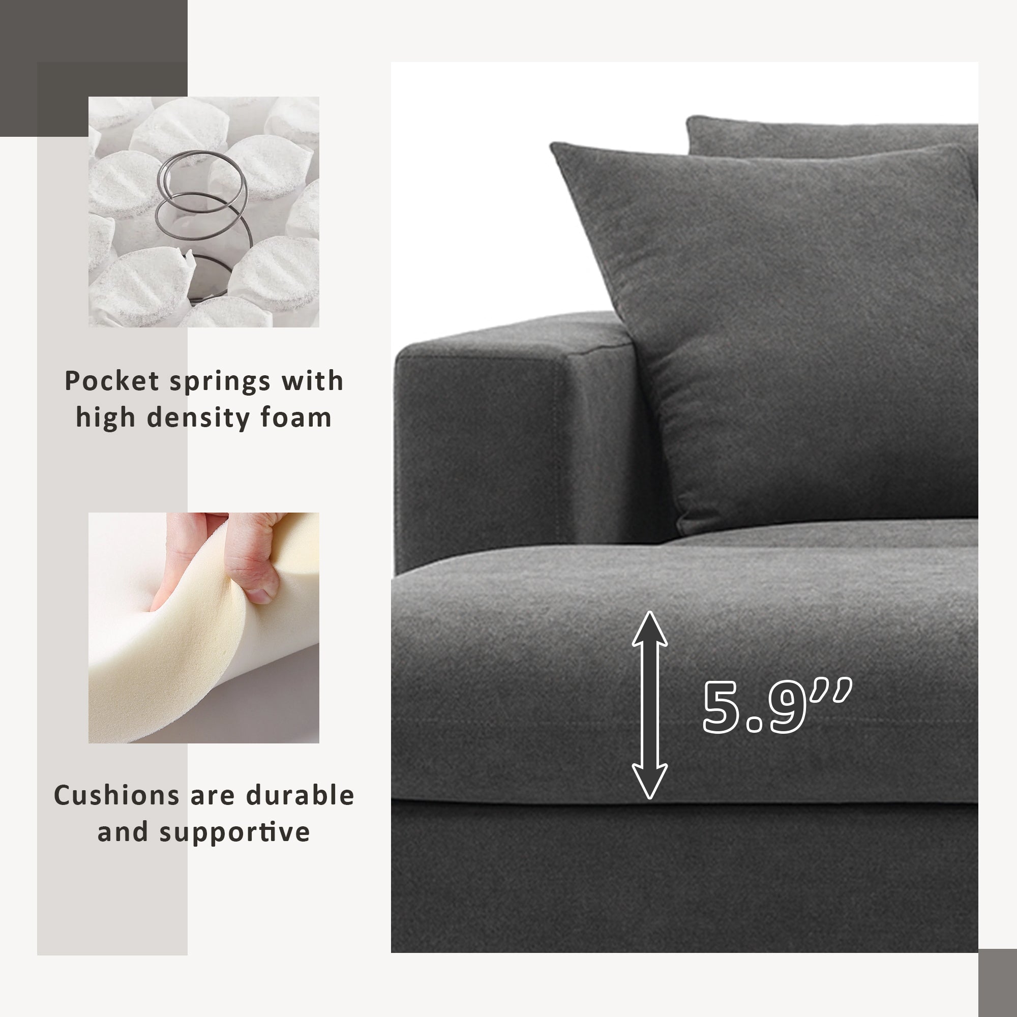 [VIDEO provided] [New] 100.4*64.6' Modern Sectional Sofa,L-shaped Couch Set with 2 Free pillows,4-seat Polyester Fabric Couch Set with Convertible Ottoman for Living Room, Apartment, Office,4 Colors