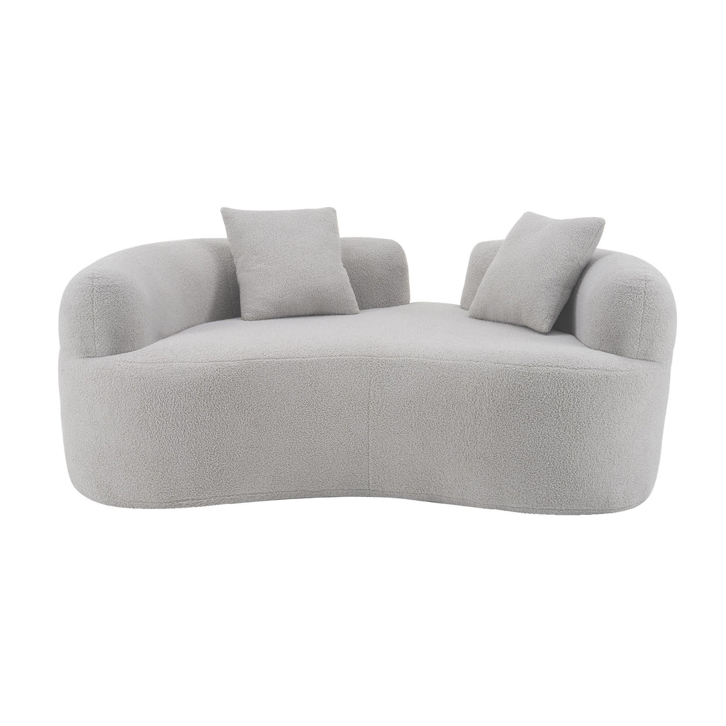 66.93 Inch Curved Loveseat Grey Full Compression Sponge Sofa, Teddy Velvet Fabric, No-Assembly Compact Sofa for Small Spaces & Apartments, 350 lbs Capacity