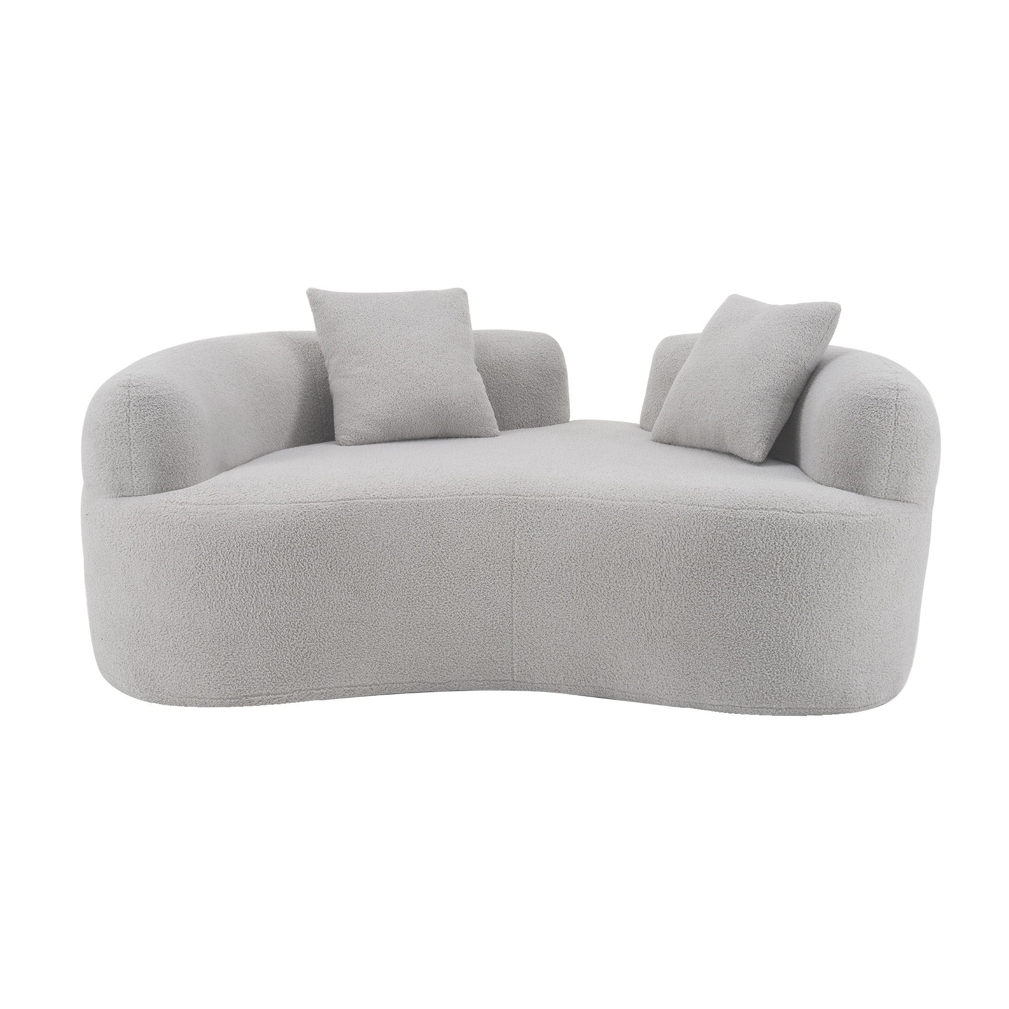 66.93 Inch Curved Loveseat Grey Full Compression Sponge Sofa, Teddy Velvet Fabric, No-Assembly Compact Sofa for Small Spaces & Apartments, 350 lbs Capacity