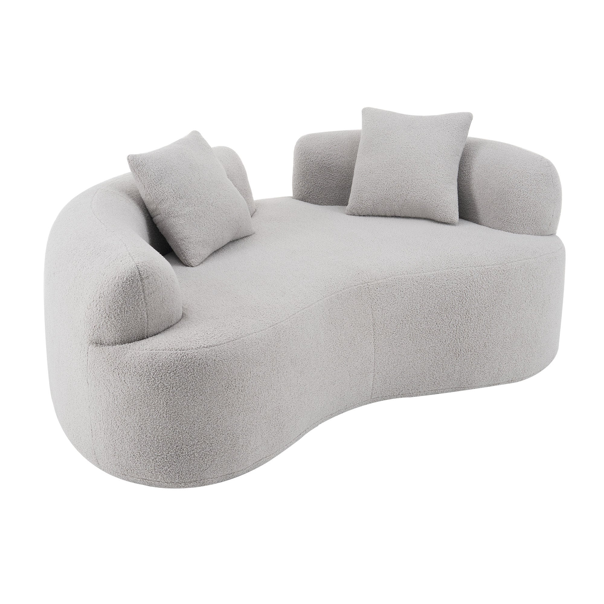 66.93 Inch Curved Loveseat Grey Full Compression Sponge Sofa, Teddy Velvet Fabric, No-Assembly Compact Sofa for Small Spaces & Apartments, 350 lbs Capacity