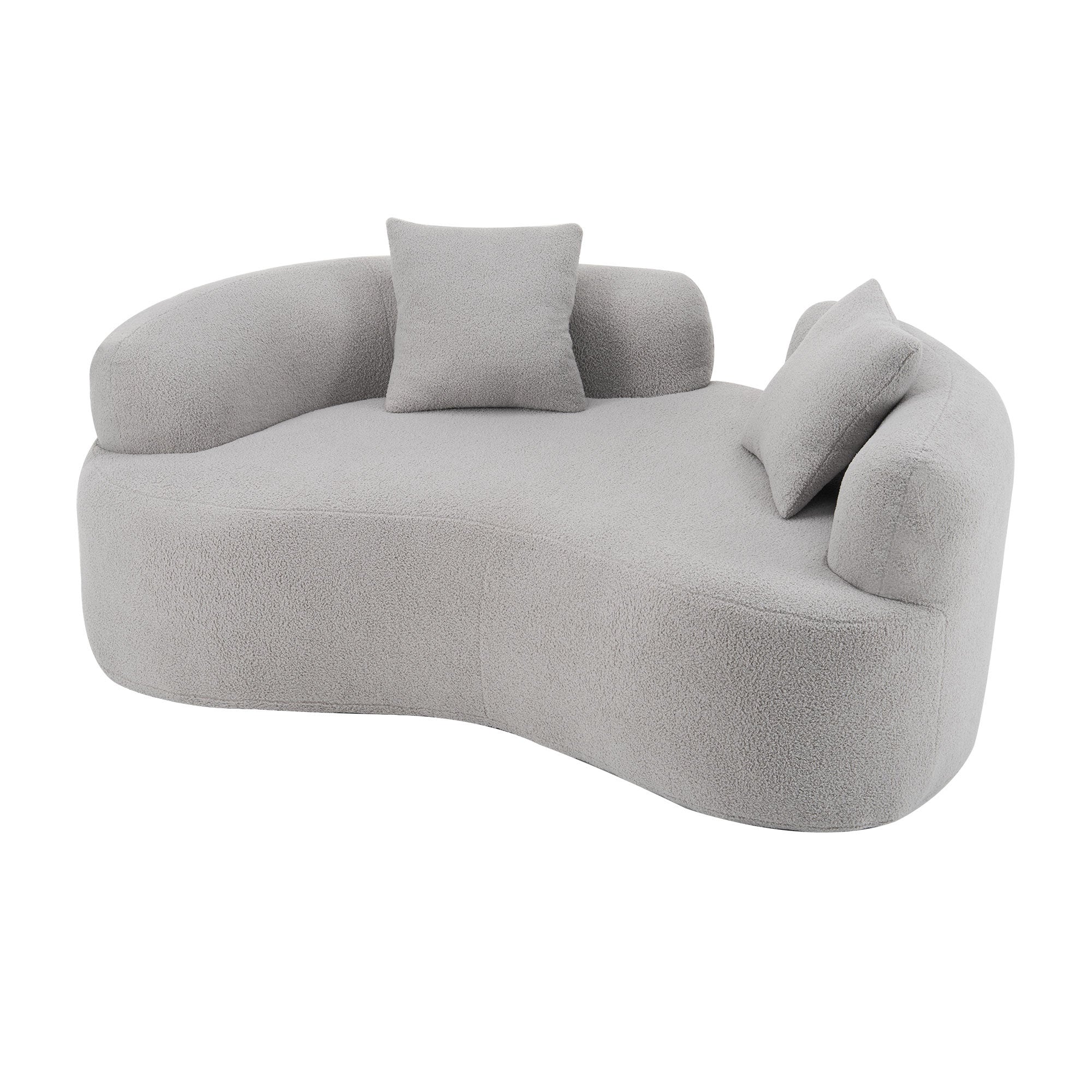 66.93 Inch Curved Loveseat Grey Full Compression Sponge Sofa, Teddy Velvet Fabric, No-Assembly Compact Sofa for Small Spaces & Apartments, 350 lbs Capacity