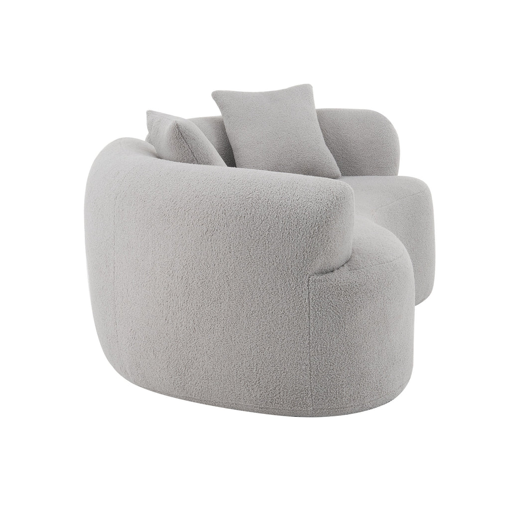 66.93 Inch Curved Loveseat Grey Full Compression Sponge Sofa, Teddy Velvet Fabric, No-Assembly Compact Sofa for Small Spaces & Apartments, 350 lbs Capacity