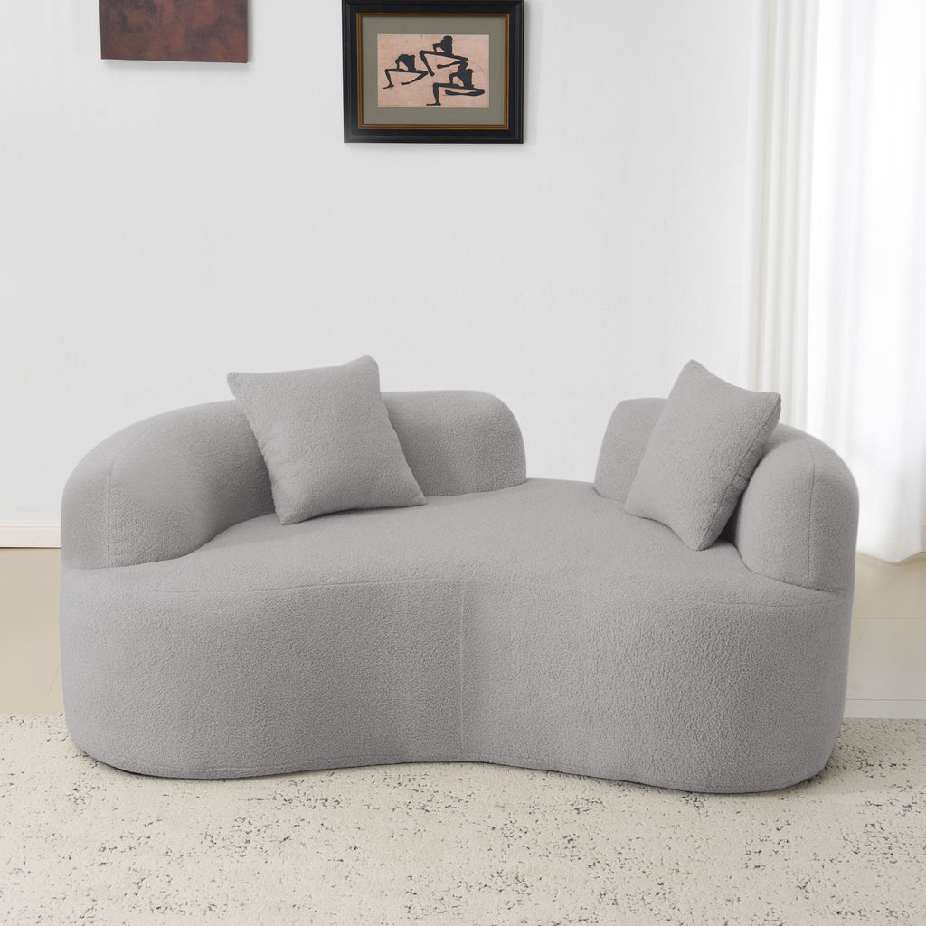 66.93 Inch Curved Loveseat Grey Full Compression Sponge Sofa, Teddy Velvet Fabric, No-Assembly Compact Sofa for Small Spaces & Apartments, 350 lbs Capacity