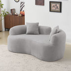 66.93 Inch Curved Loveseat Grey Full Compression Sponge Sofa, Teddy Velvet Fabric, No-Assembly Compact Sofa for Small Spaces & Apartments, 350 lbs Capacity