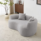 66.93 Inch Curved Loveseat Grey Full Compression Sponge Sofa, Teddy Velvet Fabric, No-Assembly Compact Sofa for Small Spaces & Apartments, 350 lbs Capacity