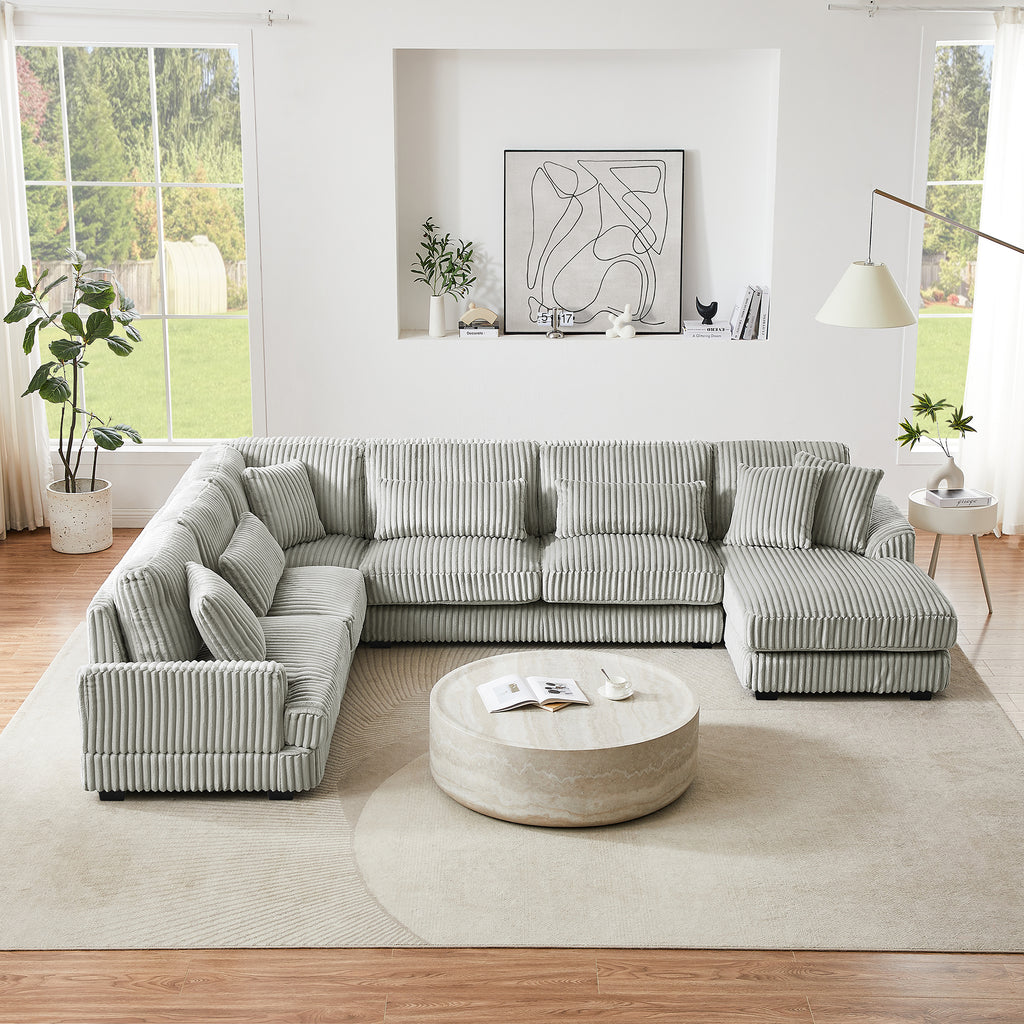 129 Oversized Sectional Sofa U-shaped Sofa Couch Modern Sofa Upholstered in Soft Corduroy with a Chaise Lounge for Living Room, Grey