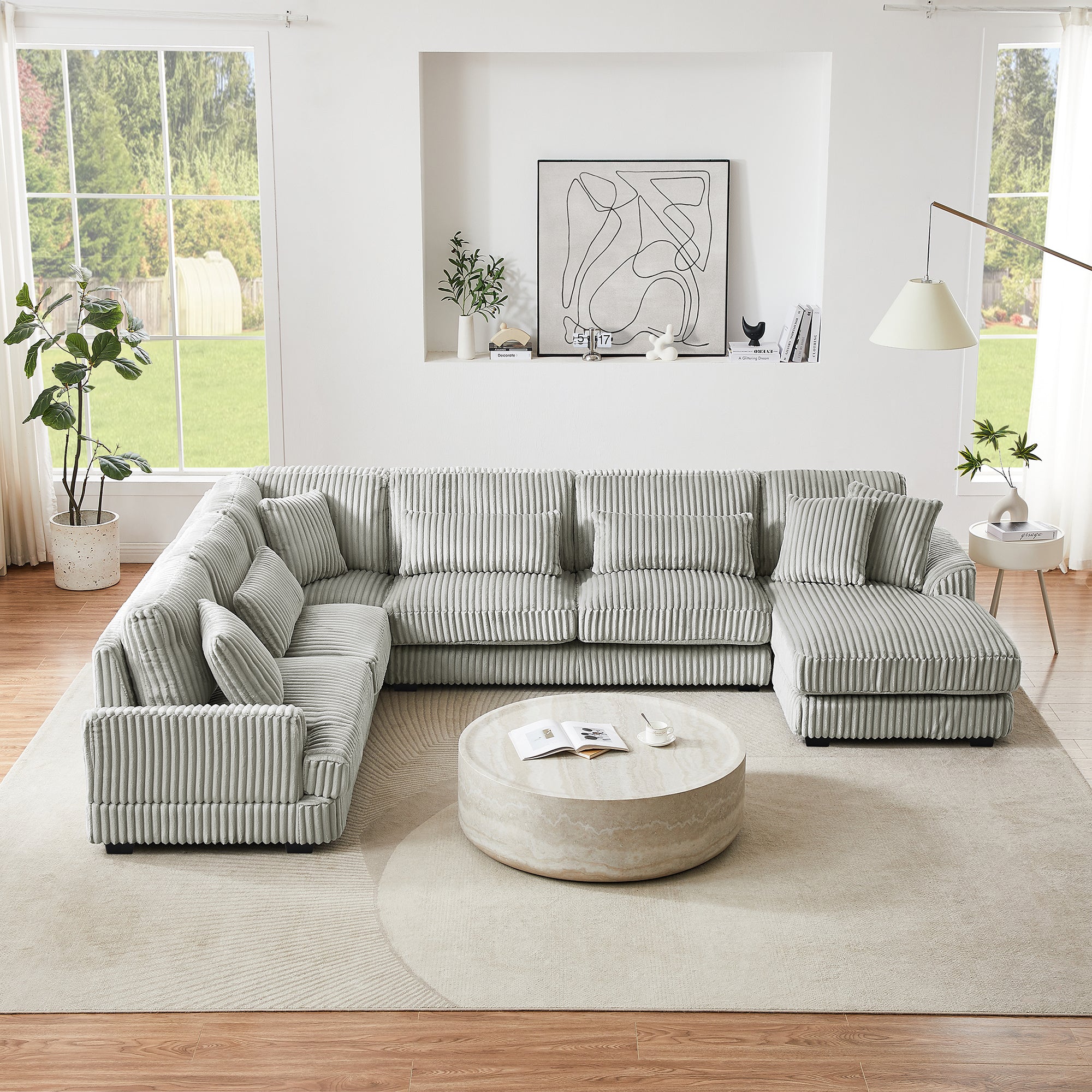 129 Oversized Sectional Sofa U-shaped Sofa Couch Modern Sofa Upholstered in Soft Corduroy with a Chaise Lounge for Living Room, Grey