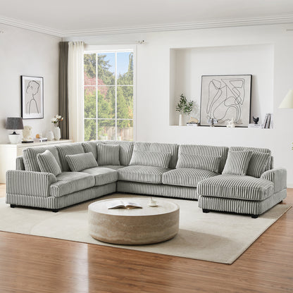 129 Oversized Sectional Sofa U-shaped Sofa Couch Modern Sofa Upholstered in Soft Corduroy with a Chaise Lounge for Living Room, Grey