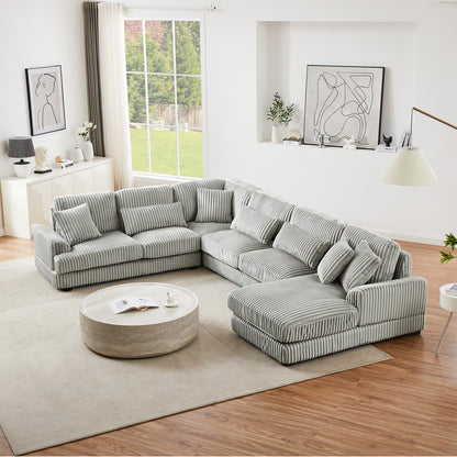 129 Oversized Sectional Sofa U-shaped Sofa Couch Modern Sofa Upholstered in Soft Corduroy with a Chaise Lounge for Living Room, Grey