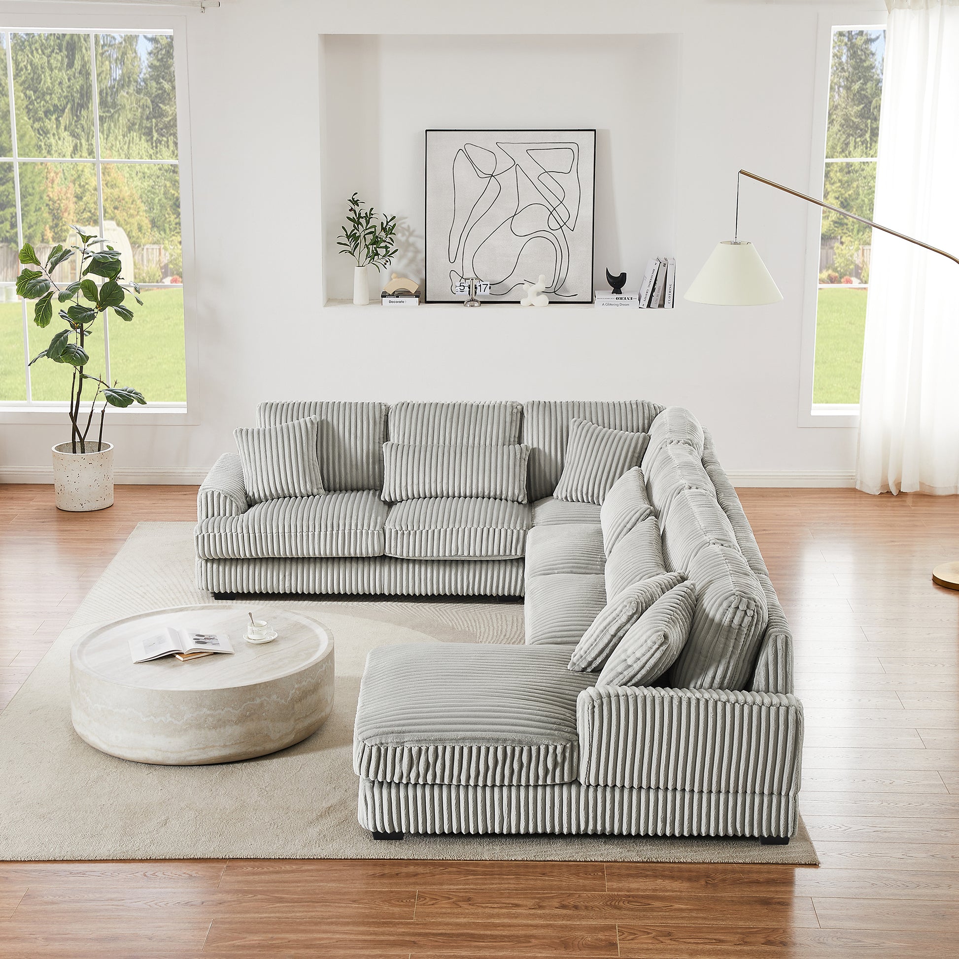129 Oversized Sectional Sofa U-shaped Sofa Couch Modern Sofa Upholstered in Soft Corduroy with a Chaise Lounge for Living Room, Grey