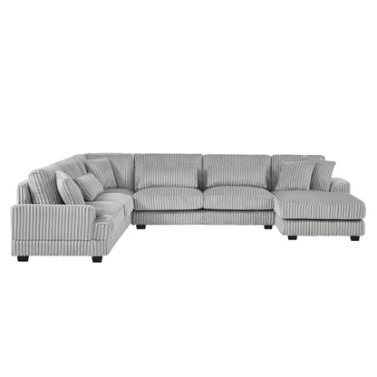129 Oversized Sectional Sofa U-shaped Sofa Couch Modern Sofa Upholstered in Soft Corduroy with a Chaise Lounge for Living Room, Grey