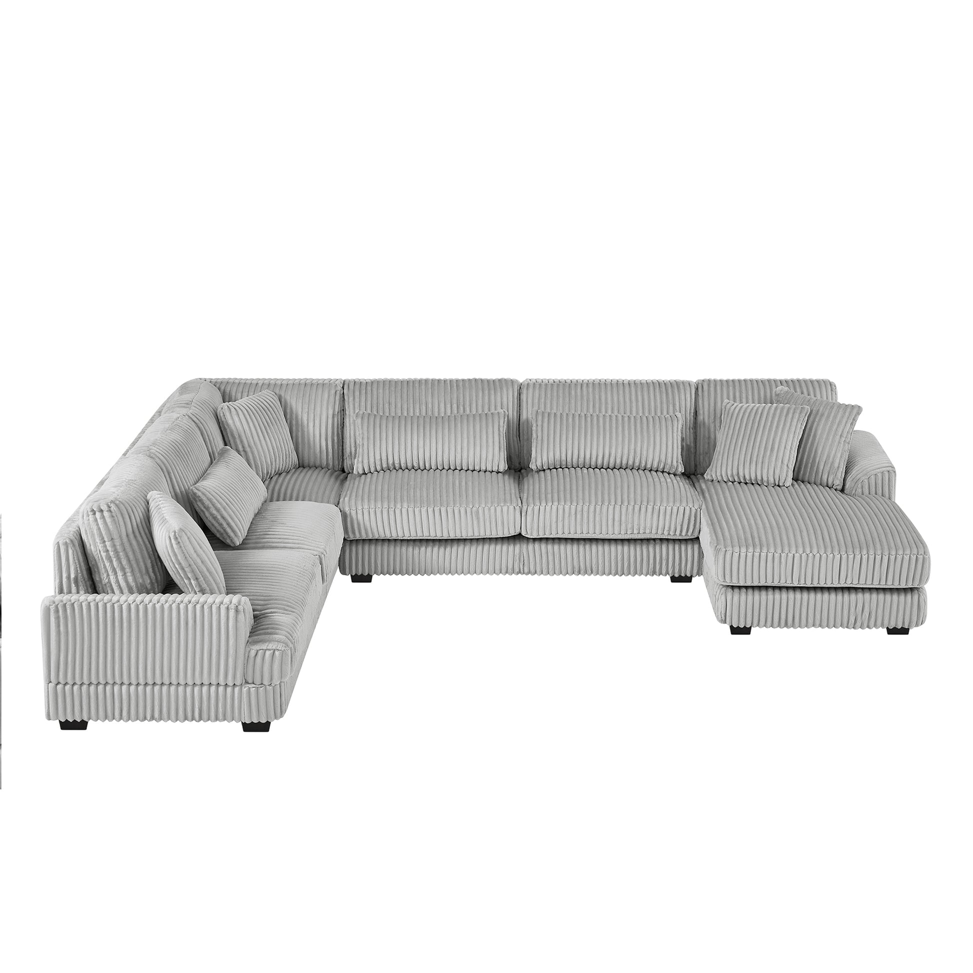 129 Oversized Sectional Sofa U-shaped Sofa Couch Modern Sofa Upholstered in Soft Corduroy with a Chaise Lounge for Living Room, Grey