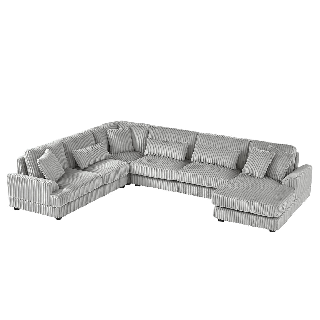 129 Oversized Sectional Sofa U-shaped Sofa Couch Modern Sofa Upholstered in Soft Corduroy with a Chaise Lounge for Living Room, Grey
