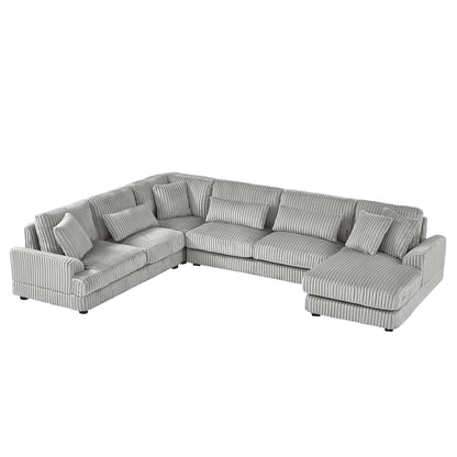 129 Oversized Sectional Sofa U-shaped Sofa Couch Modern Sofa Upholstered in Soft Corduroy with a Chaise Lounge for Living Room, Grey