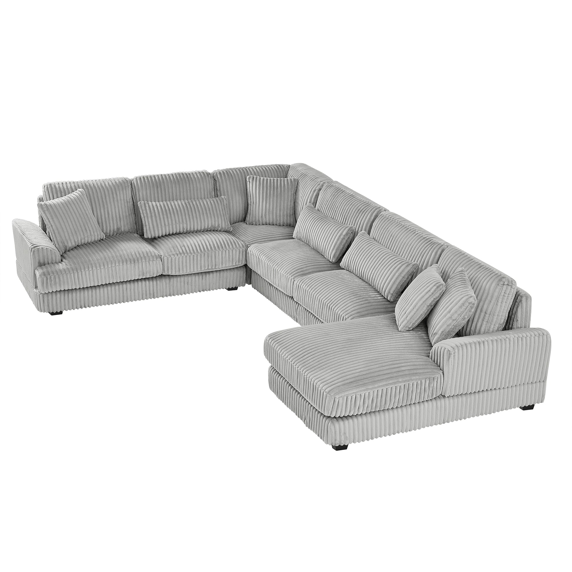 129 Oversized Sectional Sofa U-shaped Sofa Couch Modern Sofa Upholstered in Soft Corduroy with a Chaise Lounge for Living Room, Grey