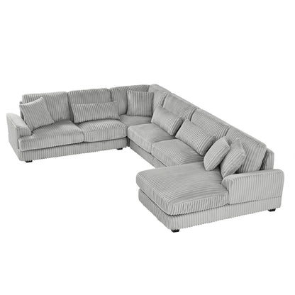 129 Oversized Sectional Sofa U-shaped Sofa Couch Modern Sofa Upholstered in Soft Corduroy with a Chaise Lounge for Living Room, Grey