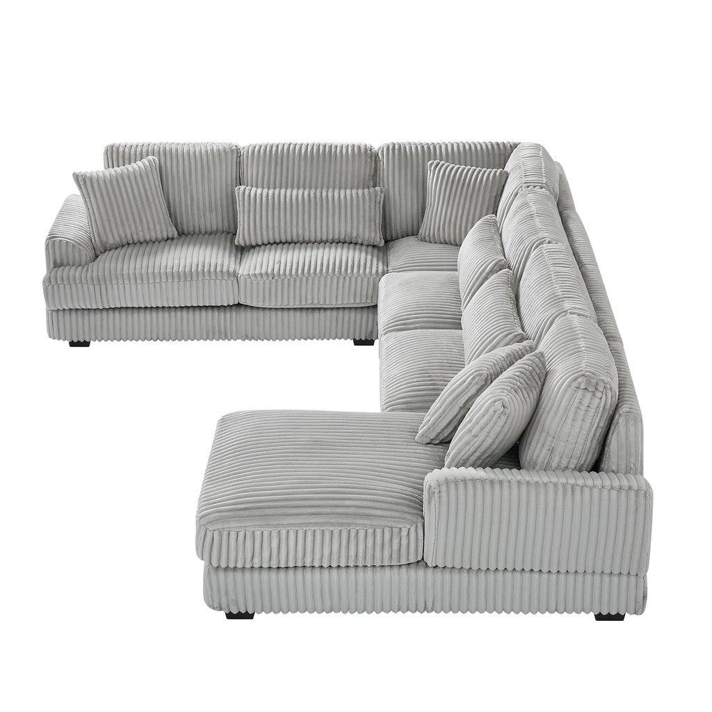 129 Oversized Sectional Sofa U-shaped Sofa Couch Modern Sofa Upholstered in Soft Corduroy with a Chaise Lounge for Living Room, Grey