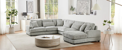 129 Oversized Sectional Sofa U-shaped Sofa Couch Modern Sofa Upholstered in Soft Corduroy with a Chaise Lounge for Living Room, Grey
