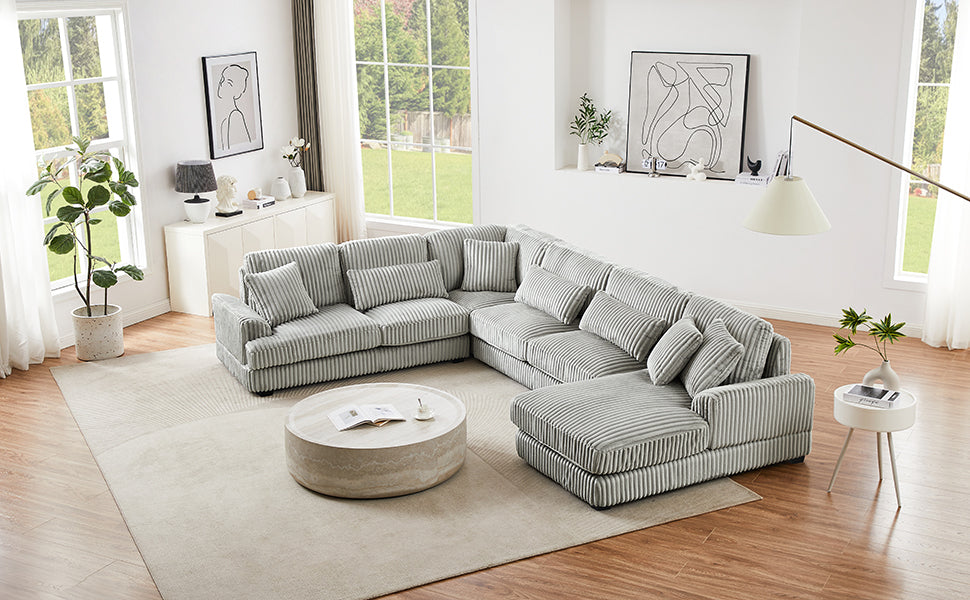 129 Oversized Sectional Sofa U-shaped Sofa Couch Modern Sofa Upholstered in Soft Corduroy with a Chaise Lounge for Living Room, Grey