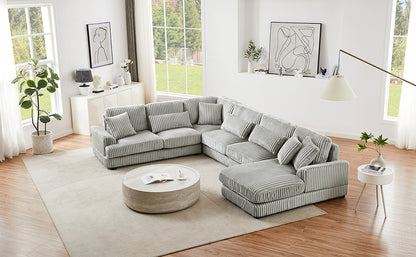 129 Oversized Sectional Sofa U-shaped Sofa Couch Modern Sofa Upholstered in Soft Corduroy with a Chaise Lounge for Living Room, Grey