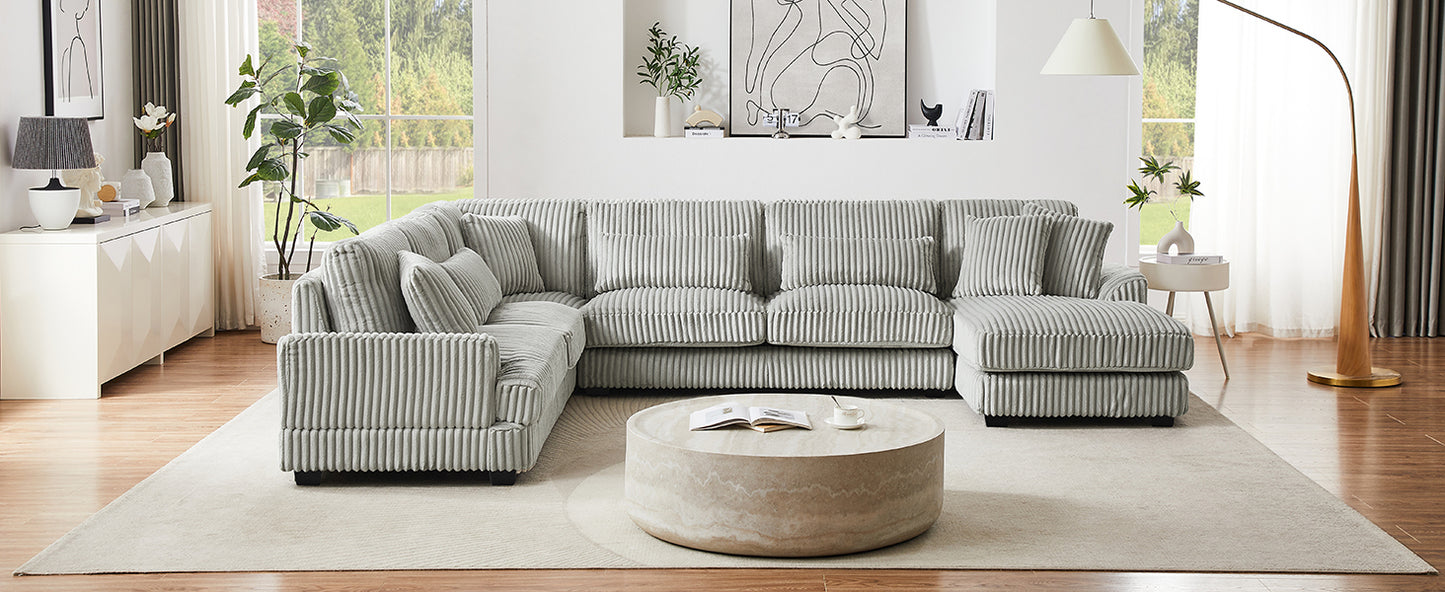 129 Oversized Sectional Sofa U-shaped Sofa Couch Modern Sofa Upholstered in Soft Corduroy with a Chaise Lounge for Living Room, Grey